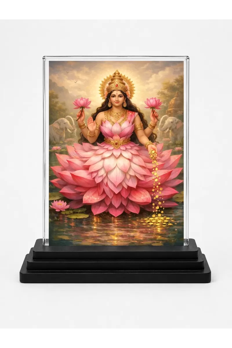 Hindu Deity Acrylic Car Dashboard Showpiece | Double-Sided Hindu Deity Photo Stand | 3 X 4 Inch Photo | Transparent Acrylic Frame With Black Base | Car Dashboard, Office & Table Decor (F70518)