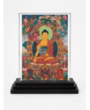 Gautama Buddha Acrylic Car Dashboard Showpiece | Double-Sided Gautama Buddha Photo Stand | 3 X 4 Inch Photo | Transparent Acrylic Frame With Black Base | Car Dashboard, Office & Table Decor (F70520)