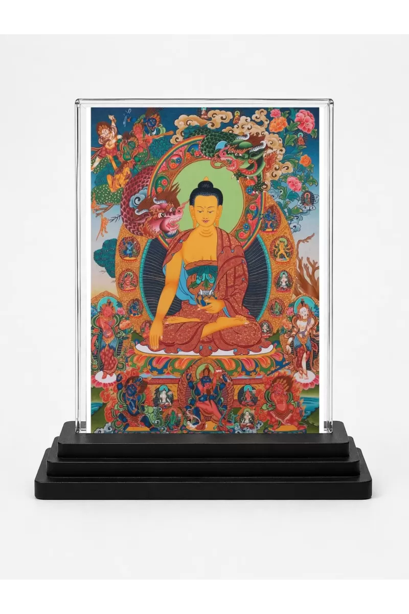 Gautama Buddha Acrylic Car Dashboard Showpiece | Double-Sided Gautama Buddha Photo Stand | 3 X 4 Inch Photo | Transparent Acrylic Frame With Black Base | Car Dashboard, Office & Table Decor (F70520)