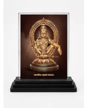 Lord Ayyappa Acrylic Car Dashboard Showpiece | Double-Sided Lord Ayyappa Photo Stand | 3 X 4 Inch Photo | Transparent Acrylic Frame With Black Base | Car Dashboard, Office & Table Decor (F70522)