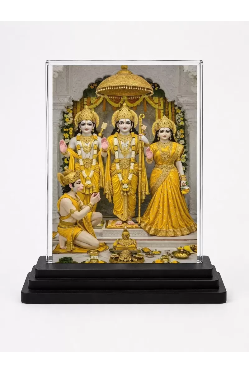 Ram Darbar Acrylic Car Dashboard Showpiece | Double-Sided Ram Darbar Photo Stand | 3 X 4 Inch Photo | Transparent Acrylic Frame With Black Base | Car Dashboard, Office & Table Decor (F70524)