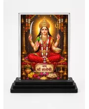Santoshi Mata Acrylic Car Dashboard Showpiece | Double-Sided Santoshi Mata Photo Stand | 3 X 4 Inch Photo | Transparent Acrylic Frame With Black Base | Car Dashboard, Office & Table Decor (F70525)
