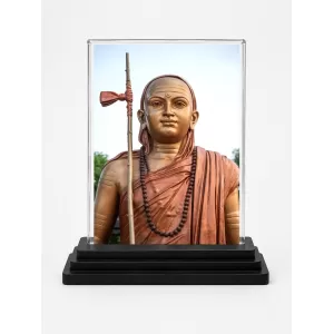 Acharya Kundakunda Acrylic Car Dashboard Showpiece | Double-Sided Acharya Kundakunda Photo Stand | 3 X 4 Inch Photo | Transparent Acrylic Frame With Black Base | Car Dashboard, Office & Table Decor (F70526)