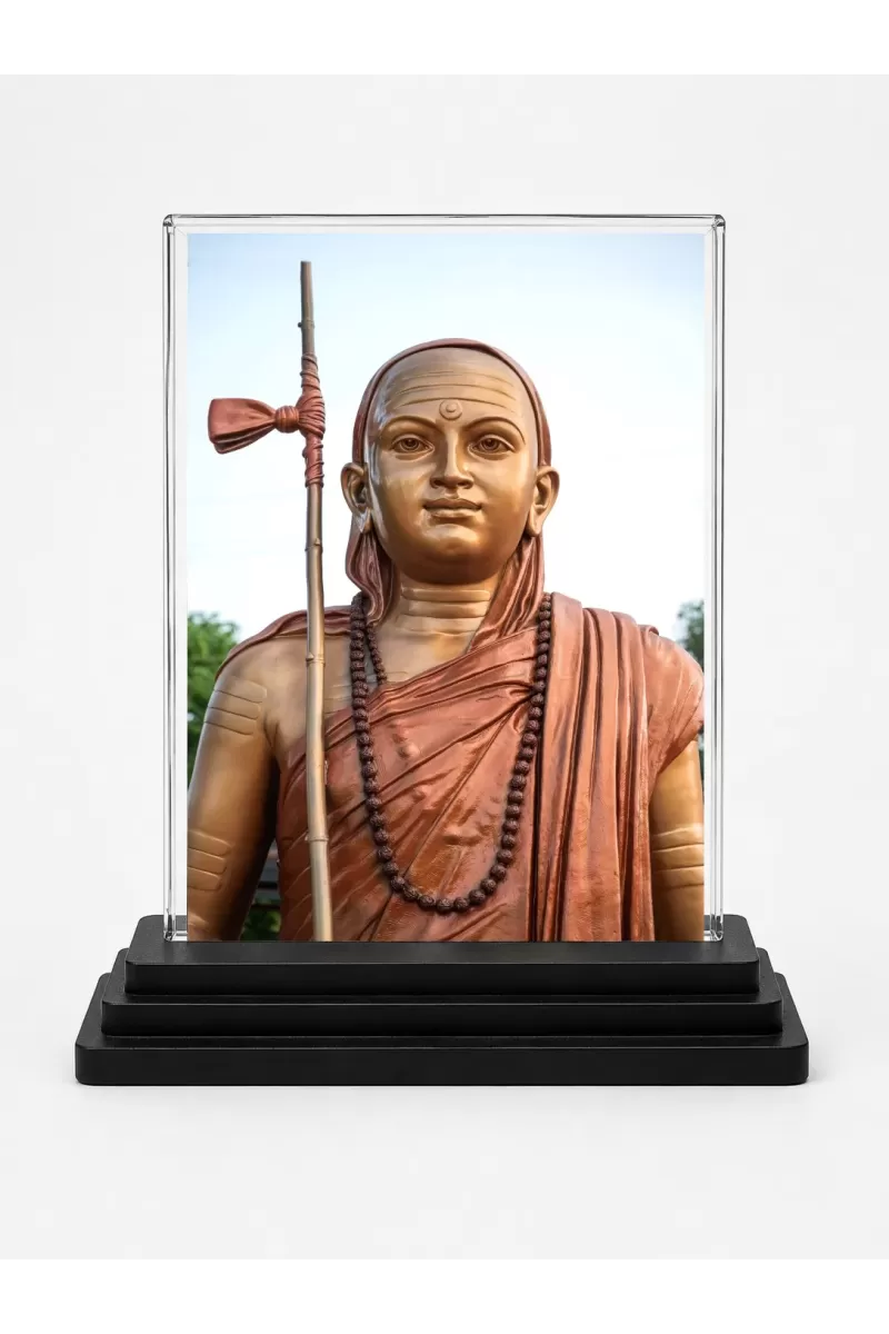 Acharya Kundakunda Acrylic Car Dashboard Showpiece | Double-Sided Acharya Kundakunda Photo Stand | 3 X 4 Inch Photo | Transparent Acrylic Frame With Black Base | Car Dashboard, Office & Table Decor (F70526)