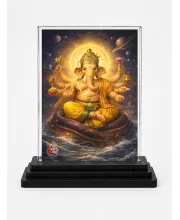 Lord Ganesha Acrylic Car Dashboard Showpiece | Double-Sided Lord Ganesha Photo Stand | 3 X 4 Inch Photo | Transparent Acrylic Frame With Black Base | Car Dashboard, Office & Table Decor (F70527)