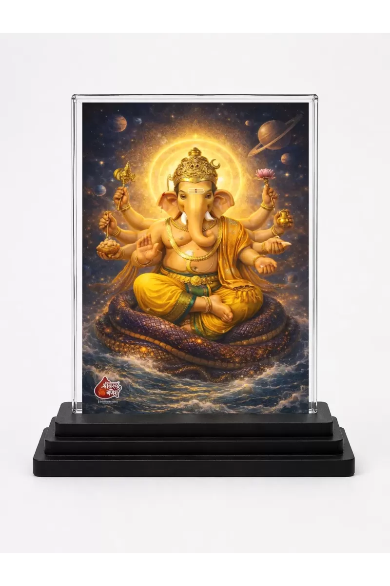 Lord Ganesha Acrylic Car Dashboard Showpiece | Double-Sided Lord Ganesha Photo Stand | 3 X 4 Inch Photo | Transparent Acrylic Frame With Black Base | Car Dashboard, Office & Table Decor (F70527)
