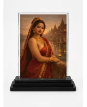 Hindu Deity Acrylic Car Dashboard Showpiece | Double-Sided Hindu Deity Photo Stand | 3 X 4 Inch Photo | Transparent Acrylic Frame With Black Base | Car Dashboard, Office & Table Decor (F70528)