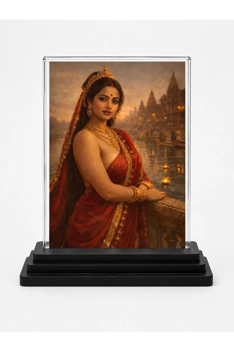 Hindu Deity Acrylic Car Dashboard Showpiece | Double-Sided Hindu Deity Photo Stand | 3 X 4 Inch Photo | Transparent Acrylic Frame With Black Base | Car Dashboard, Office & Table Decor (F70528)