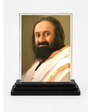 Sri Sri Ravi Shankar Acrylic Car Dashboard Showpiece | Double-Sided Sri Sri Ravi Shankar Photo Stand | 3 X 4 Inch Photo | Transparent Acrylic Frame With Black Base | Car Dashboard, Office & Table Decor (F70529)