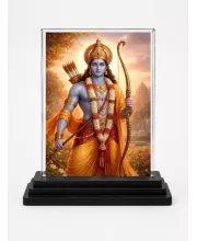 Lord Rama Acrylic Car Dashboard Showpiece | Double-Sided Lord Rama Photo Stand | 3 X 4 Inch Photo | Transparent Acrylic Frame With Black Base | Car Dashboard, Office & Table Decor (F70530)