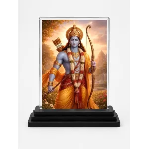 Lord Rama Acrylic Car Dashboard Showpiece | Double-Sided Lord Rama Photo Stand | 3 X 4 Inch Photo | Transparent Acrylic Frame With Black Base | Car Dashboard, Office & Table Decor (F70530)