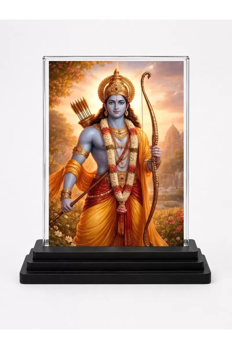 Lord Rama Acrylic Car Dashboard Showpiece | Double-Sided Lord Rama Photo Stand | 3 X 4 Inch Photo | Transparent Acrylic Frame With Black Base | Car Dashboard, Office & Table Decor (F70530)