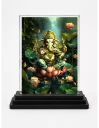 Hindu Deity Acrylic Car Dashboard Showpiece | Double-Sided Hindu Deity Photo Stand | 3 X 4 Inch Photo | Transparent Acrylic Frame With Black Base | Car Dashboard, Office & Table Decor (F70532)