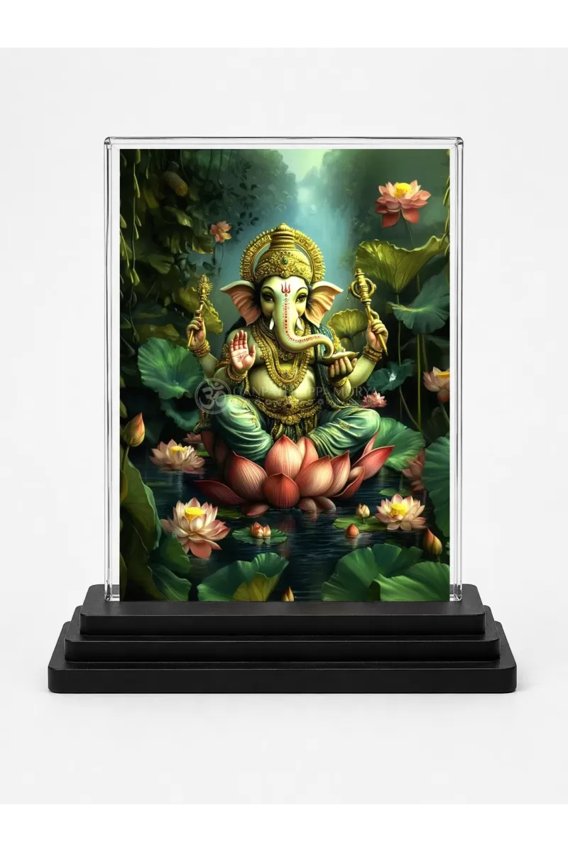 Hindu Deity Acrylic Car Dashboard Showpiece | Double-Sided Hindu Deity Photo Stand | 3 X 4 Inch Photo | Transparent Acrylic Frame With Black Base | Car Dashboard, Office & Table Decor (F70532)