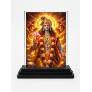Krishna Acrylic Car Dashboard Showpiece | Double-Sided Krishna Photo Stand | 3 X 4 Inch Photo | Transparent Acrylic Frame With Black Base | Car Dashboard, Office & Table Decor (F70534)