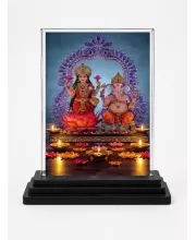 Lord Ganesha Acrylic Car Dashboard Showpiece | Double-Sided Lord Ganesha Photo Stand | 3 X 4 Inch Photo | Transparent Acrylic Frame With Black Base | Car Dashboard, Office & Table Decor (F70535)