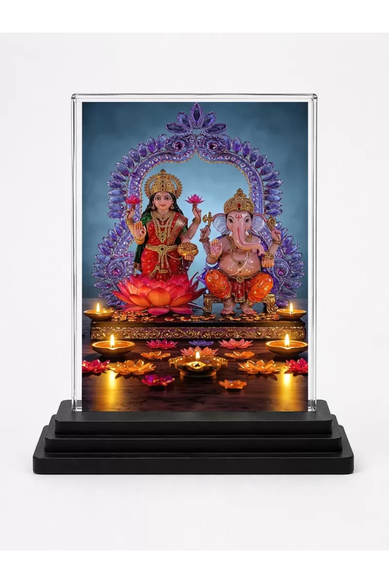 Lord Ganesha Acrylic Car Dashboard Showpiece | Double-Sided Lord Ganesha Photo Stand | 3 X 4 Inch Photo | Transparent Acrylic Frame With Black Base | Car Dashboard, Office & Table Decor (F70535)