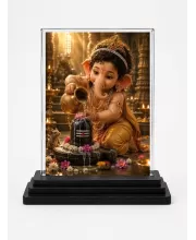 Lord Ganesha Acrylic Car Dashboard Showpiece | Double-Sided Lord Ganesha Photo Stand | 3 X 4 Inch Photo | Transparent Acrylic Frame With Black Base | Car Dashboard, Office & Table Decor (F70537)