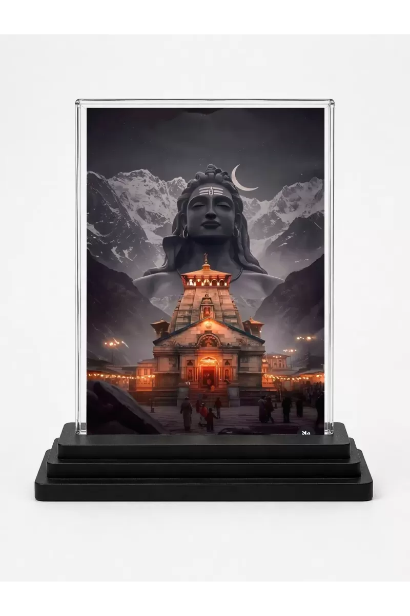 Hindu Deity Acrylic Car Dashboard Showpiece | Double-Sided Hindu Deity Photo Stand | 3 X 4 Inch Photo | Transparent Acrylic Frame With Black Base | Car Dashboard, Office & Table Decor (F70538)