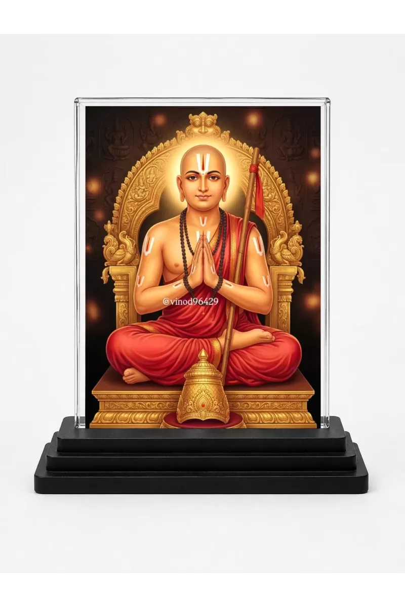 Lord Rama Acrylic Car Dashboard Showpiece | Double-Sided Lord Rama Photo Stand | 3 X 4 Inch Photo | Transparent Acrylic Frame With Black Base | Car Dashboard, Office & Table Decor (F70539)