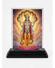 Lord Vishnu Acrylic Car Dashboard Showpiece | Double-Sided Lord Vishnu Photo Stand | 3 X 4 Inch Photo | Transparent Acrylic Frame With Black Base | Car Dashboard, Office & Table Decor (F70540)