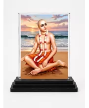 Chaitanya Mahaprabhu Acrylic Car Dashboard Showpiece | Double-Sided Chaitanya Mahaprabhu Photo Stand | 3 X 4 Inch Photo | Transparent Acrylic Frame With Black Base | Car Dashboard, Office & Table Decor (F70541)