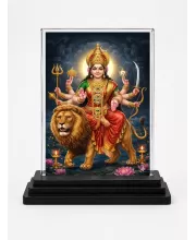 Durga Maa Acrylic Car Dashboard Showpiece | Double-Sided Durga Maa Photo Stand | 3 X 4 Inch Photo | Transparent Acrylic Frame With Black Base | Car Dashboard, Office & Table Decor (F70542)