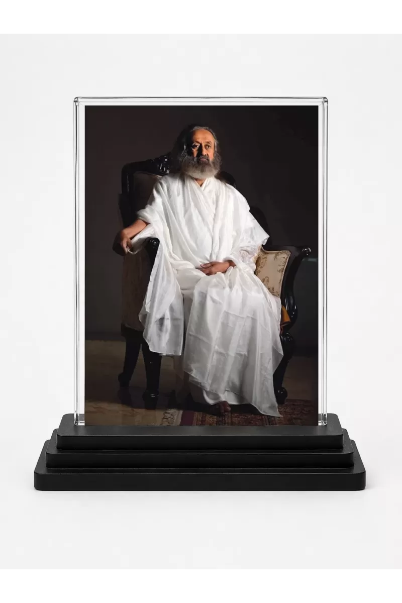 Sri Sri Ravi Shankar Acrylic Car Dashboard Showpiece | Double-Sided Sri Sri Ravi Shankar Photo Stand | 3 X 4 Inch Photo | Transparent Acrylic Frame With Black Base | Car Dashboard, Office & Table Decor (F70543)