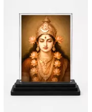 Lakshmi Acrylic Car Dashboard Showpiece | Double-Sided Lakshmi Photo Stand | 3 X 4 Inch Photo | Transparent Acrylic Frame With Black Base | Car Dashboard, Office & Table Decor (F70544)