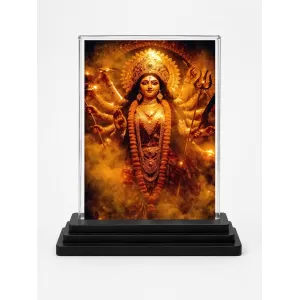 Hindu Deity Acrylic Car Dashboard Showpiece | Double-Sided Hindu Deity Photo Stand | 3 X 4 Inch Photo | Transparent Acrylic Frame With Black Base | Car Dashboard, Office & Table Decor (F70545)