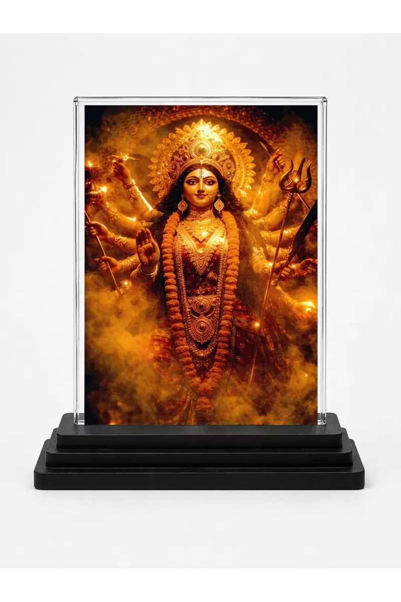 Hindu Deity Acrylic Car Dashboard Showpiece | Double-Sided Hindu Deity Photo Stand | 3 X 4 Inch Photo | Transparent Acrylic Frame With Black Base | Car Dashboard, Office & Table Decor (F70545)