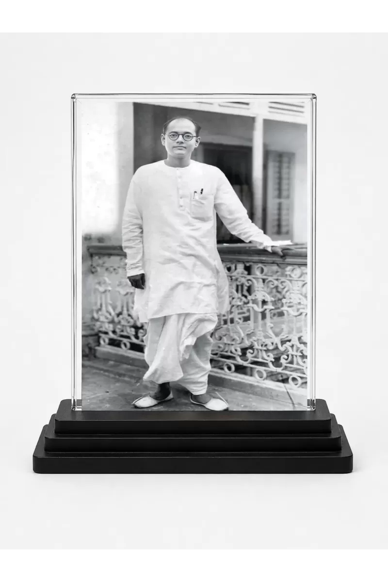 Netaji Acrylic Car Dashboard Showpiece | Double-Sided Netaji Photo Stand | 3 X 4 Inch Photo | Transparent Acrylic Frame With Black Base | Car Dashboard, Office & Table Decor (F70547)