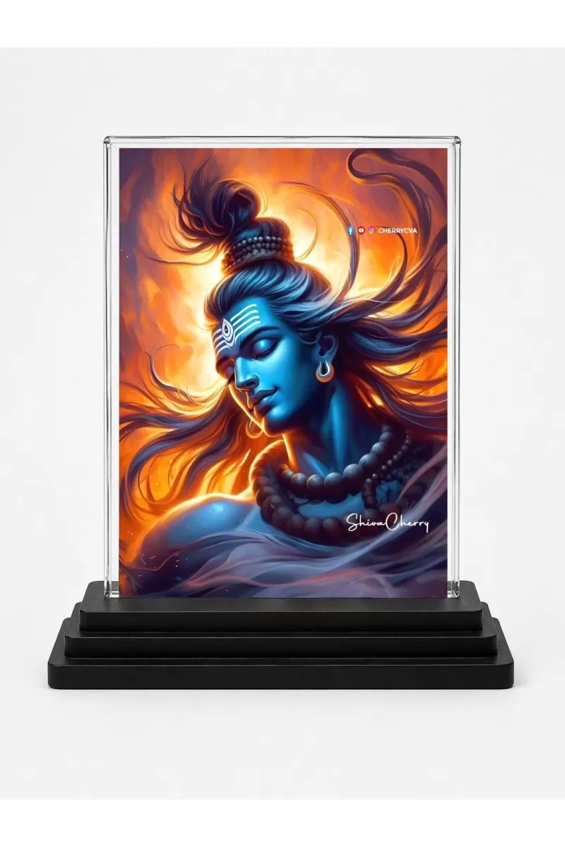 Lord Shiva Acrylic Car Dashboard Showpiece | Double-Sided Lord Shiva Photo Stand | 3 X 4 Inch Photo | Transparent Acrylic Frame With Black Base | Car Dashboard, Office & Table Decor (F70548)