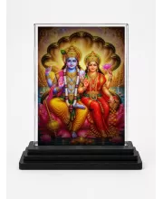 Lord Vishnu Acrylic Car Dashboard Showpiece | Double-Sided Lord Vishnu Photo Stand | 3 X 4 Inch Photo | Transparent Acrylic Frame With Black Base | Car Dashboard, Office & Table Decor (F70549)