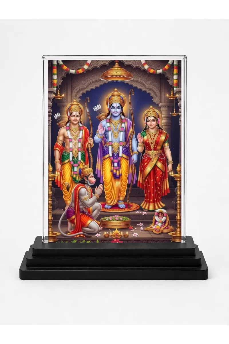 Hindu Deity Acrylic Car Dashboard Showpiece | Double-Sided Hindu Deity Photo Stand | 3 X 4 Inch Photo | Transparent Acrylic Frame With Black Base | Car Dashboard, Office & Table Decor (F70550)