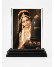 Hindu Deity Acrylic Car Dashboard Showpiece | Double-Sided Hindu Deity Photo Stand | 3 X 4 Inch Photo | Transparent Acrylic Frame With Black Base | Car Dashboard, Office & Table Decor (F70551)