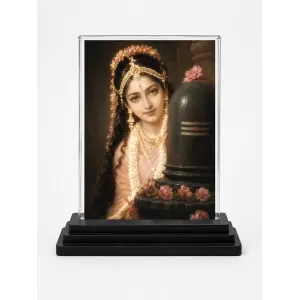 Hindu Deity Acrylic Car Dashboard Showpiece | Double-Sided Hindu Deity Photo Stand | 3 X 4 Inch Photo | Transparent Acrylic Frame With Black Base | Car Dashboard, Office & Table Decor (F70551)