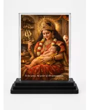 Durga Maa Acrylic Car Dashboard Showpiece | Double-Sided Durga Maa Photo Stand | 3 X 4 Inch Photo | Transparent Acrylic Frame With Black Base | Car Dashboard, Office & Table Decor (F70552)