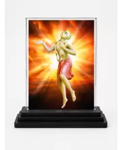 Chaitanya Mahaprabhu Acrylic Car Dashboard Showpiece | Double-Sided Chaitanya Mahaprabhu Photo Stand | 3 X 4 Inch Photo | Transparent Acrylic Frame With Black Base | Car Dashboard, Office & Table Decor (F70554)