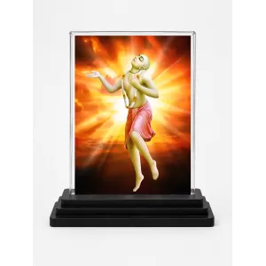 Chaitanya Mahaprabhu Acrylic Car Dashboard Showpiece | Double-Sided Chaitanya Mahaprabhu Photo Stand | 3 X 4 Inch Photo | Transparent Acrylic Frame With Black Base | Car Dashboard, Office & Table Decor (F70554)