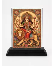 Durga Maa Acrylic Car Dashboard Showpiece | Double-Sided Durga Maa Photo Stand | 3 X 4 Inch Photo | Transparent Acrylic Frame With Black Base | Car Dashboard, Office & Table Decor (F70556)