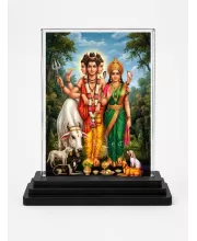Adi Guru Dattatreya Acrylic Car Dashboard Showpiece | Double-Sided Adi Guru Dattatreya Photo Stand | 3 X 4 Inch Photo | Transparent Acrylic Frame With Black Base | Car Dashboard, Office & Table Decor (F70557)