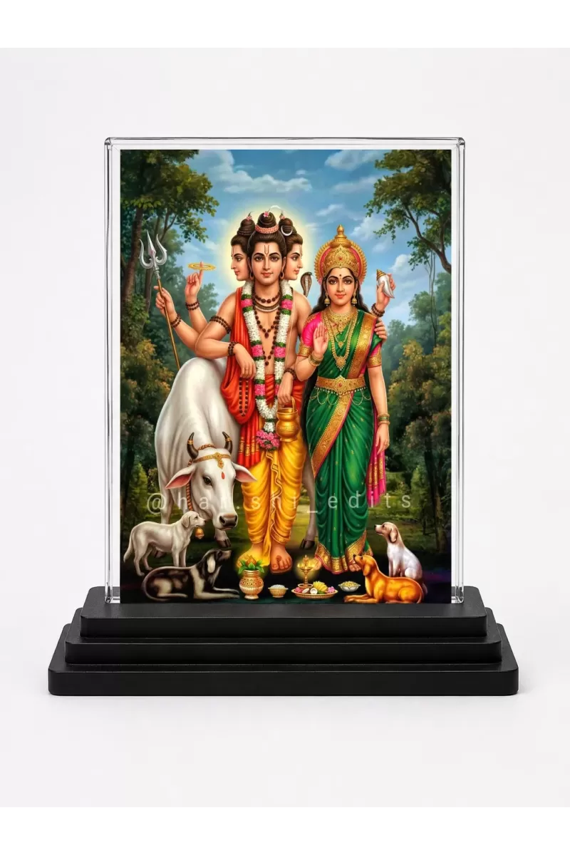 Adi Guru Dattatreya Acrylic Car Dashboard Showpiece | Double-Sided Adi Guru Dattatreya Photo Stand | 3 X 4 Inch Photo | Transparent Acrylic Frame With Black Base | Car Dashboard, Office & Table Decor (F70557)