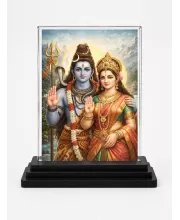 Hindu Goddess Acrylic Car Dashboard Showpiece | Double-Sided Hindu Goddess Photo Stand | 3 X 4 Inch Photo | Transparent Acrylic Frame With Black Base | Car Dashboard, Office & Table Decor (F70558)