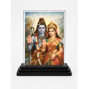Hindu Goddess Acrylic Car Dashboard Showpiece | Double-Sided Hindu Goddess Photo Stand | 3 X 4 Inch Photo | Transparent Acrylic Frame With Black Base | Car Dashboard, Office & Table Decor (F70558)