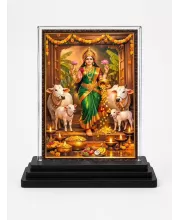 Hindu Goddess Acrylic Car Dashboard Showpiece | Double-Sided Hindu Goddess Photo Stand | 3 X 4 Inch Photo | Transparent Acrylic Frame With Black Base | Car Dashboard, Office & Table Decor (F70560)