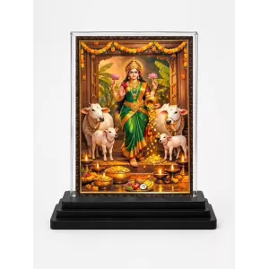 Hindu Goddess Acrylic Car Dashboard Showpiece | Double-Sided Hindu Goddess Photo Stand | 3 X 4 Inch Photo | Transparent Acrylic Frame With Black Base | Car Dashboard, Office & Table Decor (F70560)