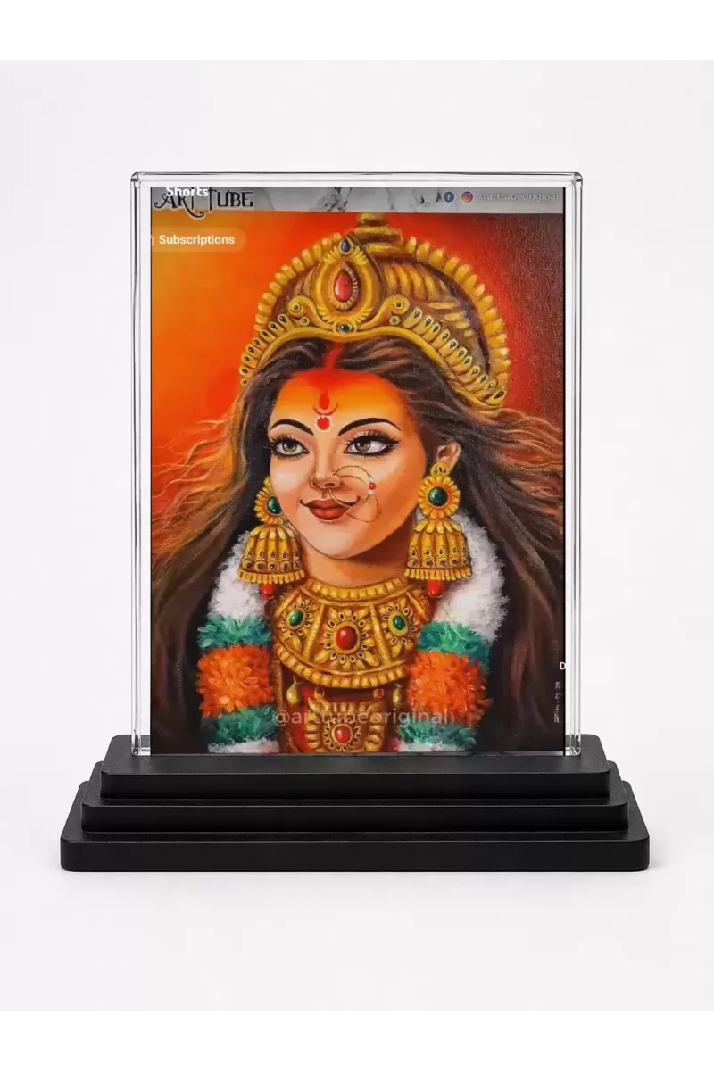 Hindu Deity Acrylic Car Dashboard Showpiece | Double-Sided Hindu Deity Photo Stand | 3 X 4 Inch Photo | Transparent Acrylic Frame With Black Base | Car Dashboard, Office & Table Decor (F70561)