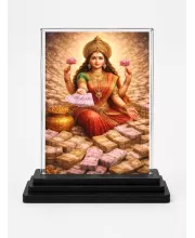 Lakshmi Acrylic Car Dashboard Showpiece | Double-Sided Lakshmi Photo Stand | 3 X 4 Inch Photo | Transparent Acrylic Frame With Black Base | Car Dashboard, Office & Table Decor (F70562)