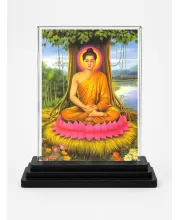 Gautama Buddha Acrylic Car Dashboard Showpiece | Double-Sided Gautama Buddha Photo Stand | 3 X 4 Inch Photo | Transparent Acrylic Frame With Black Base | Car Dashboard, Office & Table Decor (F70563)